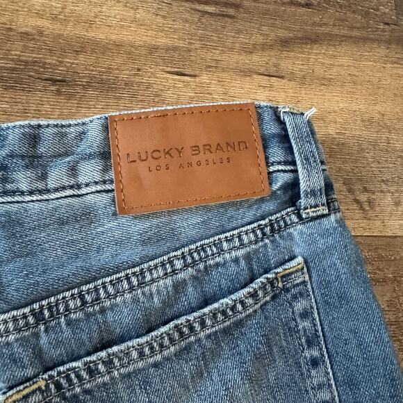 Lucky Brand Jean Shorts 0/25 (30 Waist) Blue Distressed Raw Hem Button Fly Denim - Picture 5 of 12